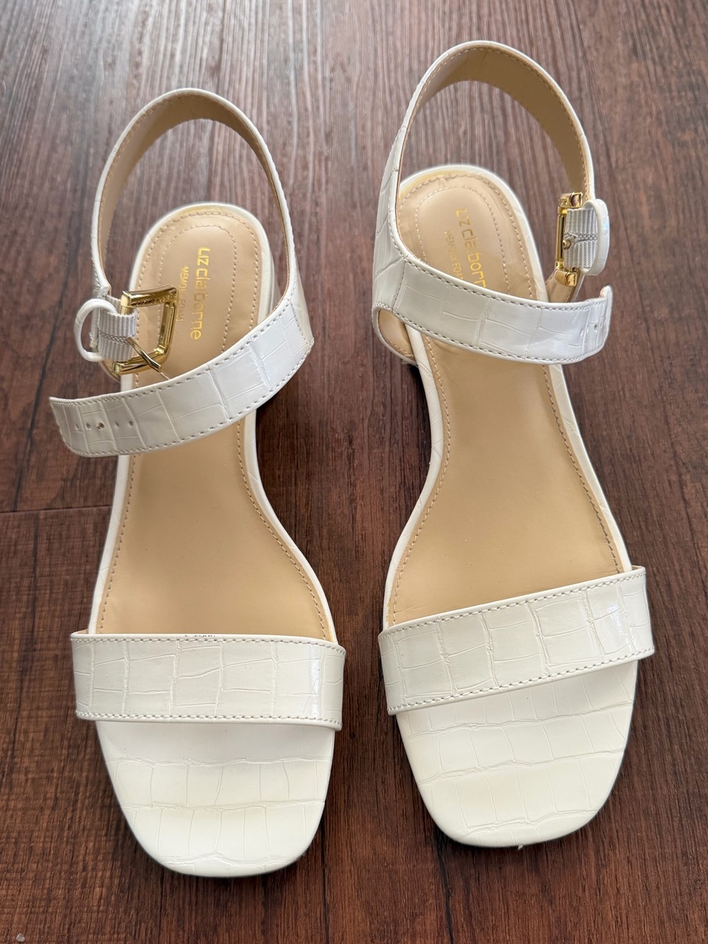 Liz Claiborne White Croc-Embossed Slingback Sandals